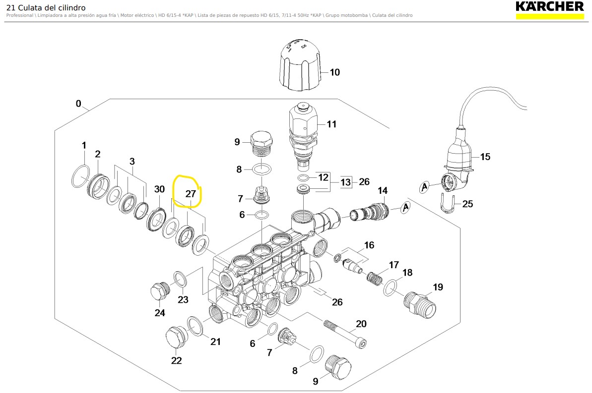 Juego de juntas alta presión W1 o reten labial para agua para hidrolavadora Karcher HD 6/15-4 *KAP (1.367-306.0) / 6.365-493.3 - Imagen 2