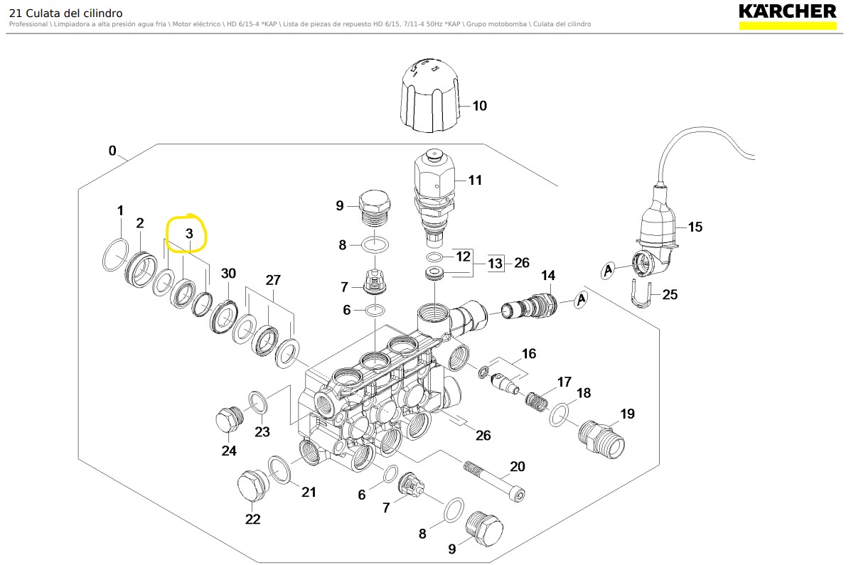 Juego de juntas baja presión W2 para hidrolavadora Karcher HD 6/15-4 *KAP (1.367-306.0) / 6.365-495.3 - Imagen 2