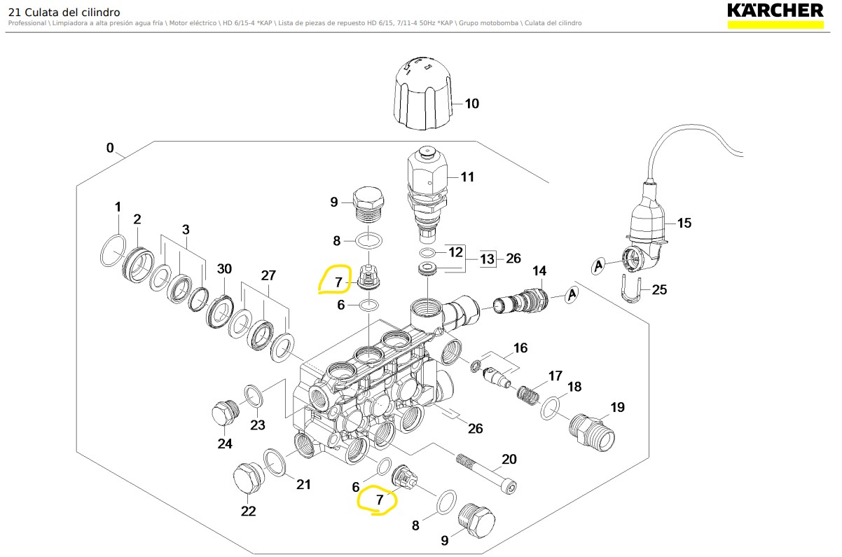Válvula para hidrolavadora Karcher HD 6/15-4 *KAP (1.367-306.0) / 9.751-004.0 - Imagen 2