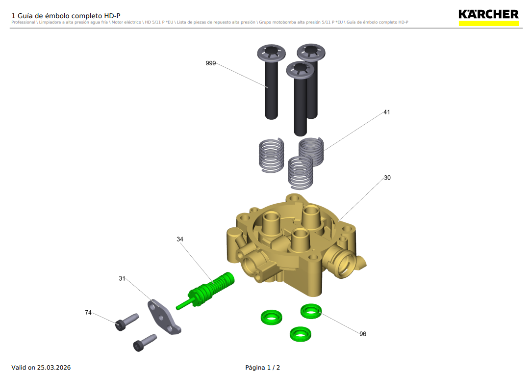 Resorte de compresión para pistones de hidrolavadora Karcher HD 5/11P, HD 5/11Cage / 5.332-391.0 - Imagen 2