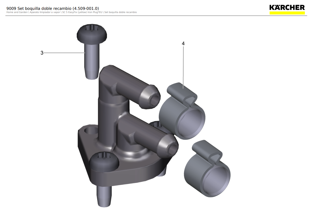 Boquilla doble de salida de caldera para limpiadora a vapor Karcher SC 5 / 4.509-001.0