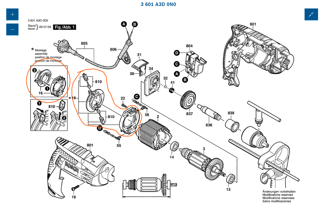 Juego de carbones con portacarbones para taladro Bosch GSB 13RE, GSB 10RE, GSB 550RE, GSB 16RE / 160433605C - Imagen 3