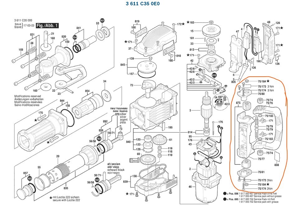 Empuñadura completa para demoledor Bosch GSH 16-28 (3611C350E0) / 1618045022_10 - Imagen 3