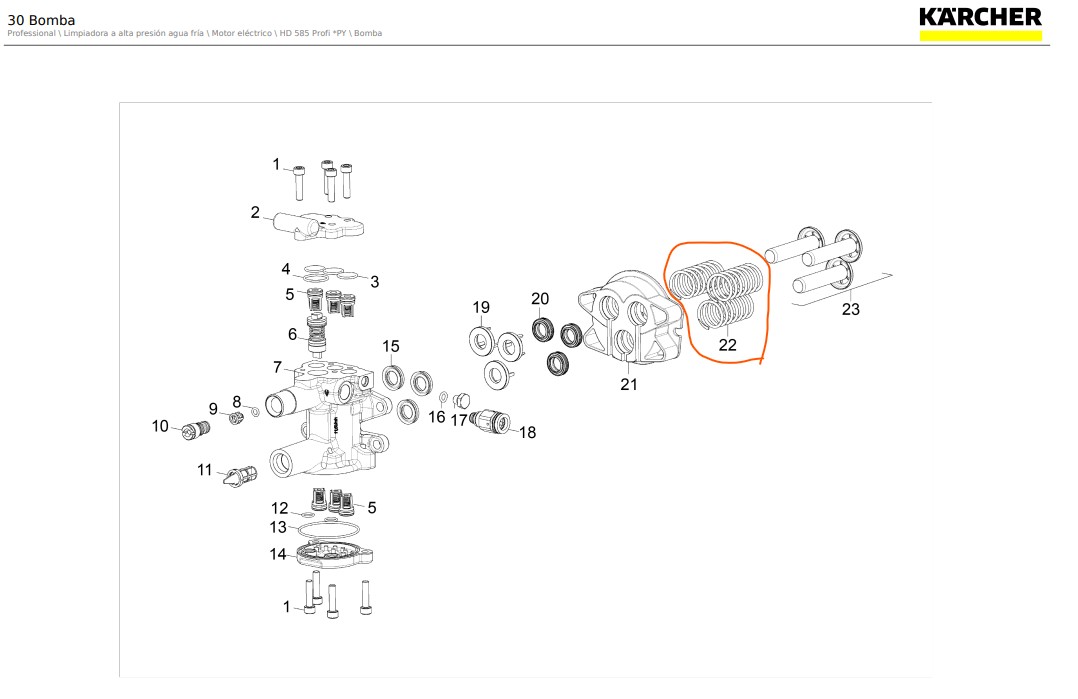Resorte de pistón para hidrolavadora Karcher HD 585 / 5.332-251.0 - Imagen 2